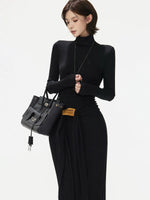 Turtleneck Tie Waist Knitted Maxi Dress