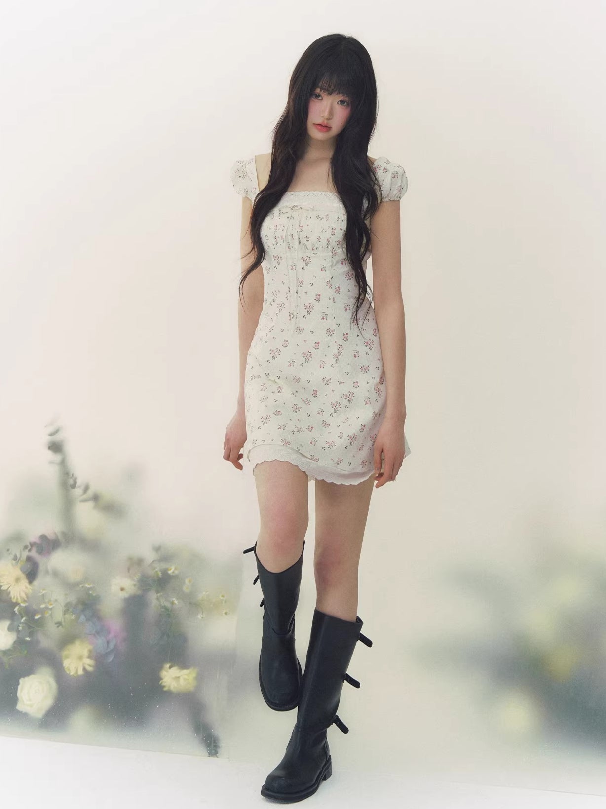 Floral Polka Waist Dress