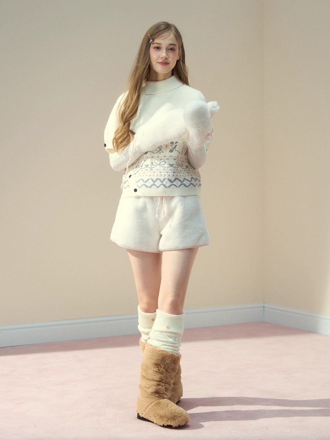Beige &amp; Gray Fair-Isle Cape Sweater