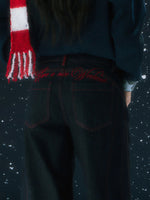 Contrast Stitch Embroidery Wide Pants
