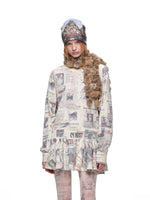 Cat Newspaper Ruffle Waffle Dress