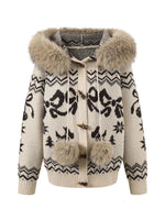 Fair Isle Fur Collar Toggle Knit Coat