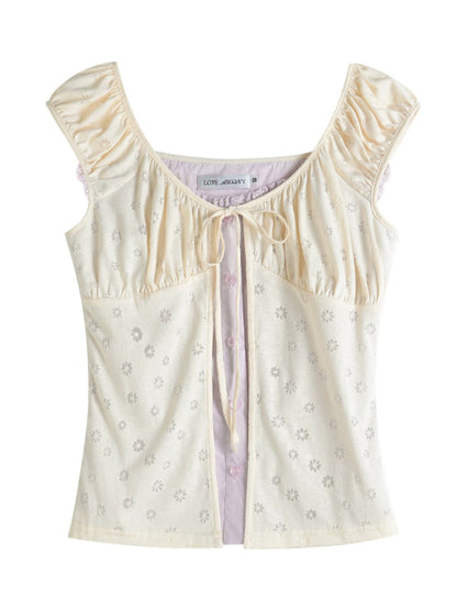 Contrast Panel Floral Eyelet Blouse