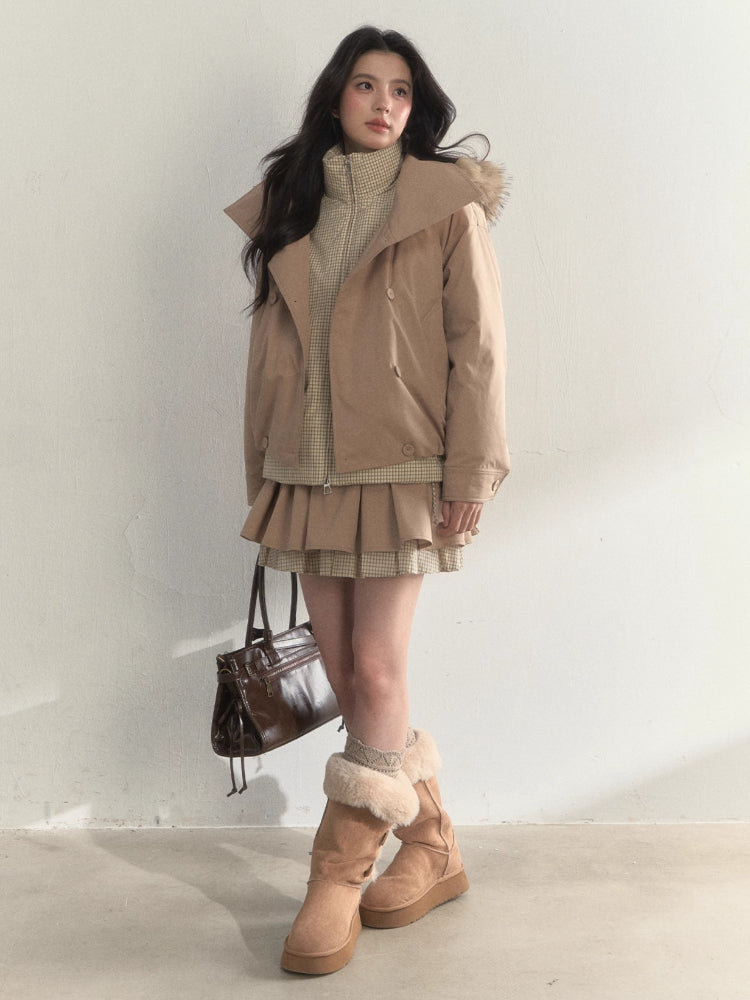 Khaki Two-Layer Ruffle Skirt