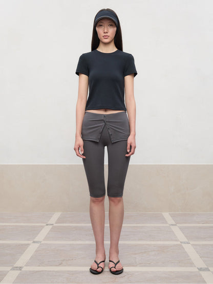 High Elastic Mid-Low Waist Five-Quarter Shorts