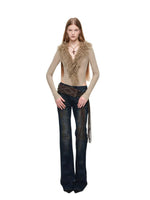 Lamb Fur V-Neck Knit Bodysuit