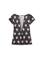 Printed Drawstring V-neck Tee