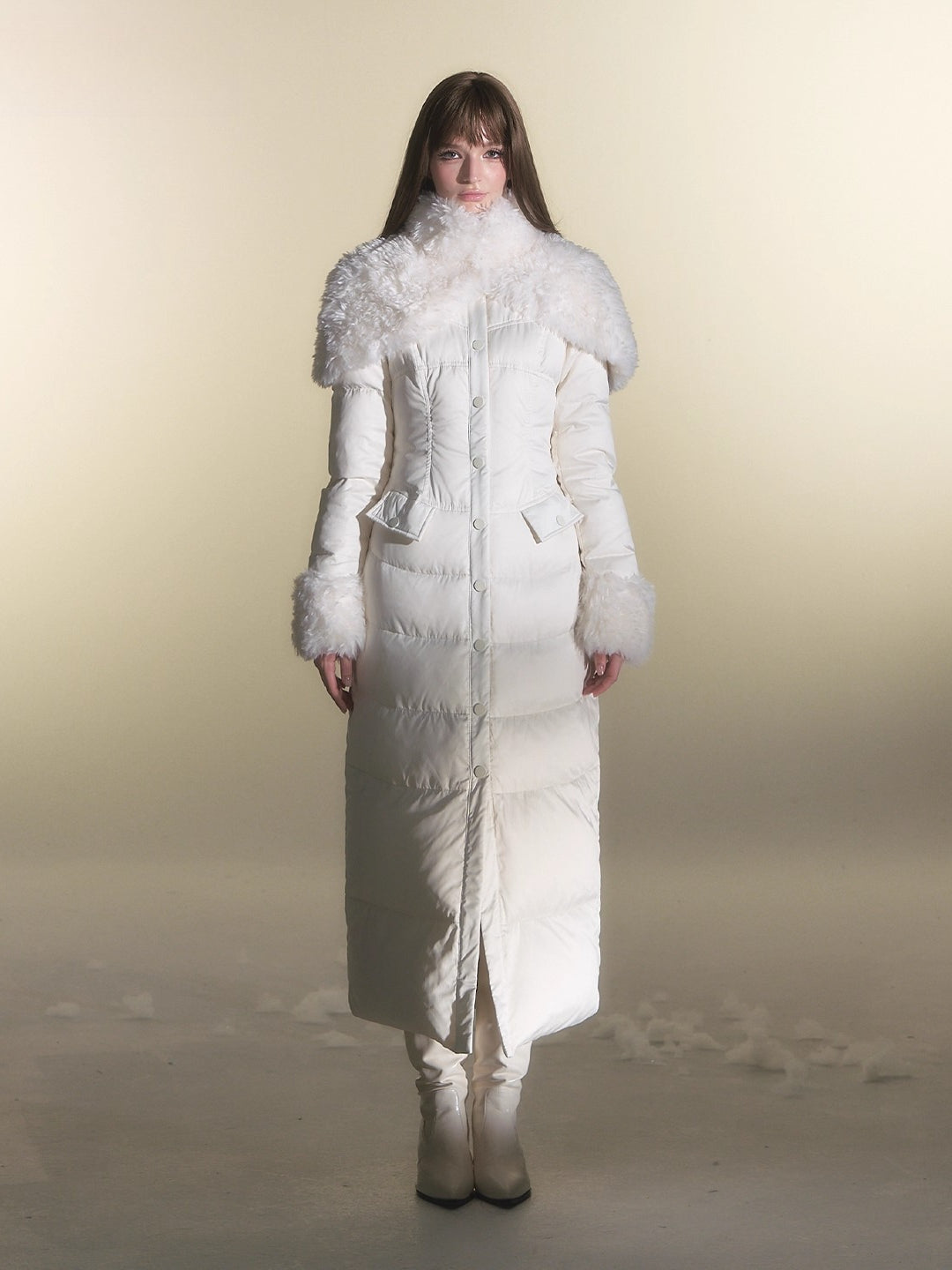 White Duck Down Waist-Coated Long Down Jacket