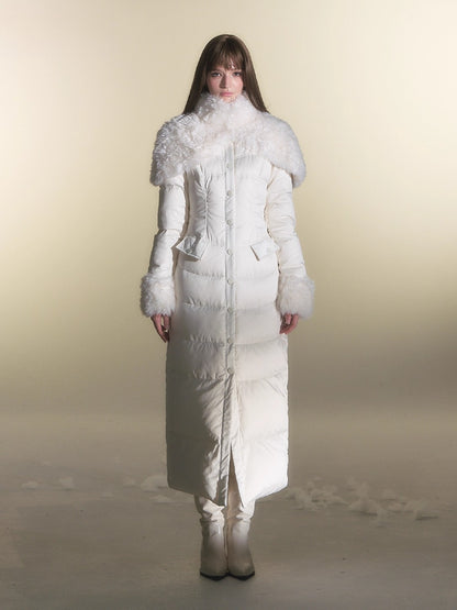 White Duck Down Waist-Coated Long Down Jacket