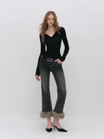 Vintage Washed Cotton Flare Jeans