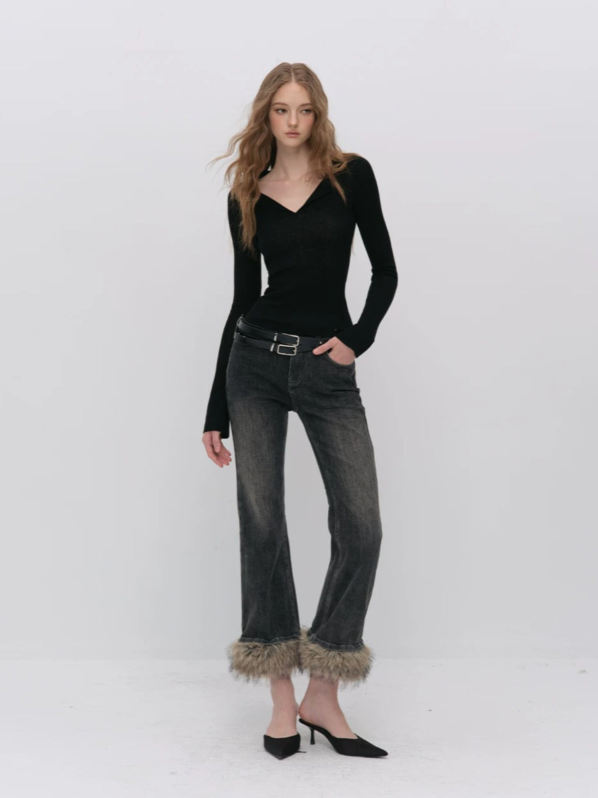 Vintage Washed Cotton Flare Jeans