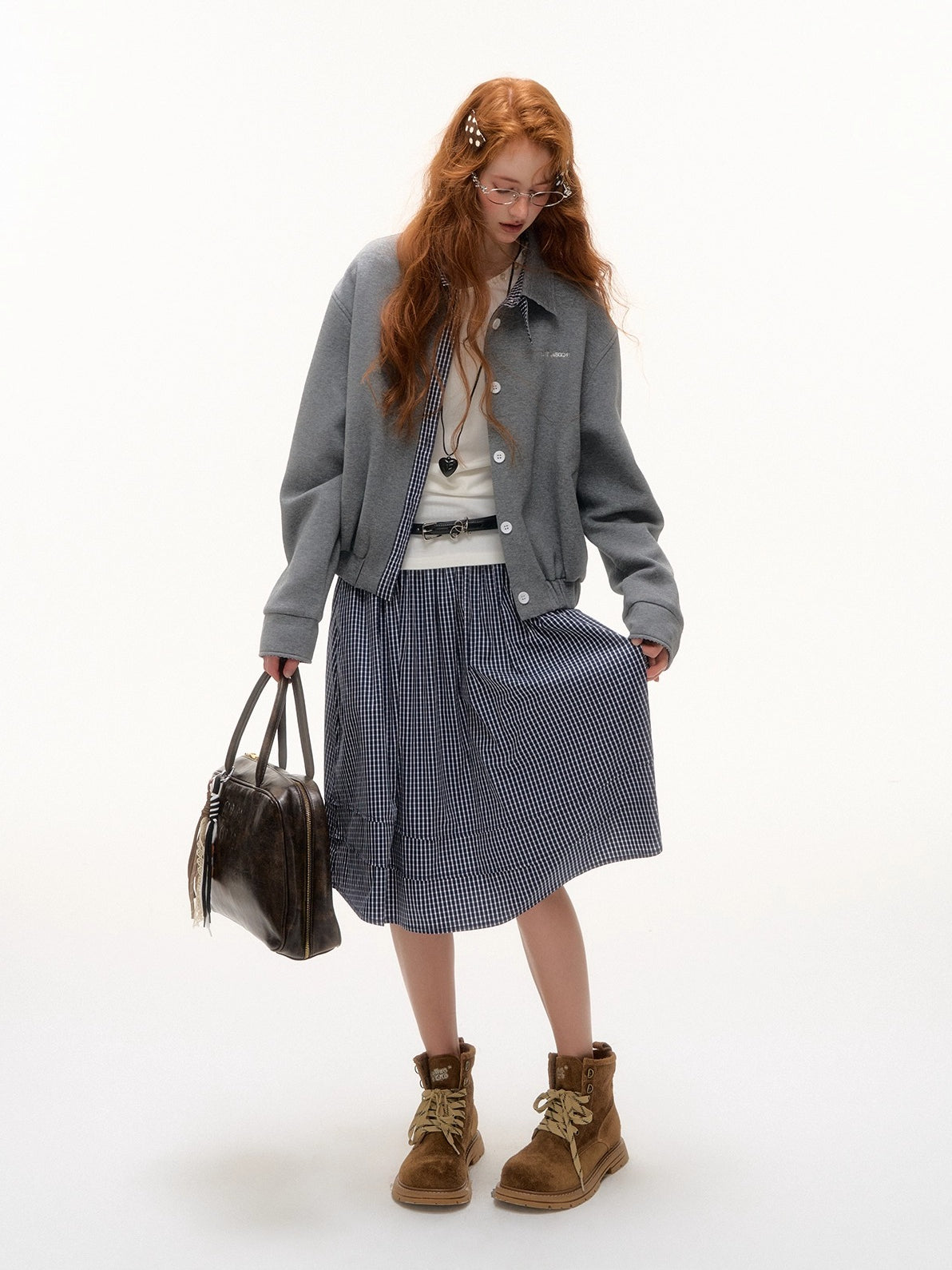 Plaid Collar Zip Sweatshirt Jacket