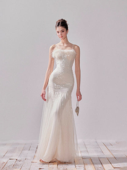 Sequin Mesh Fishtail Dress