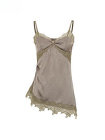 Asymmetric Ruched Lace-Paneled Camisole