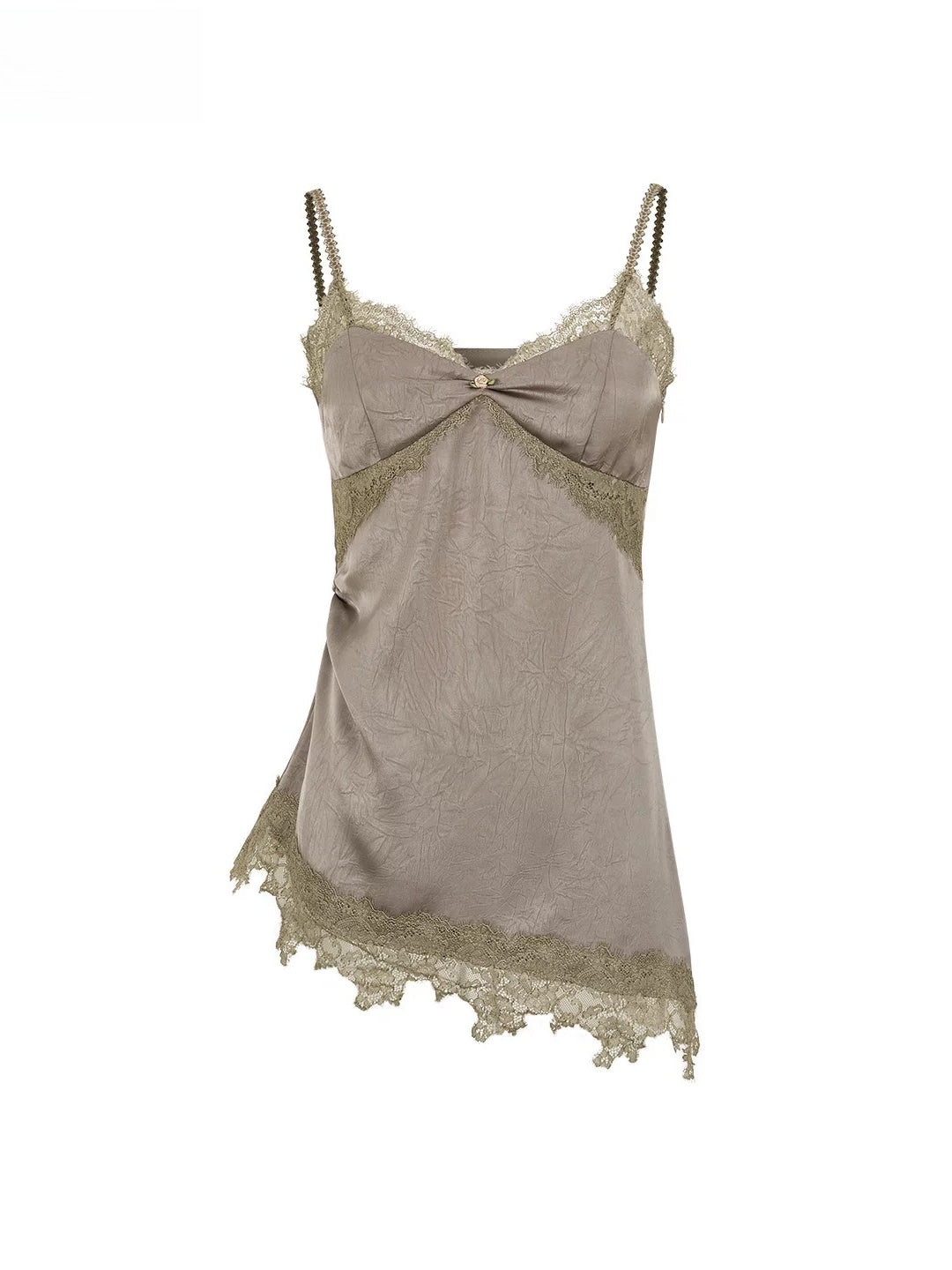 Asymmetric Ruched Lace-Paneled Camisole