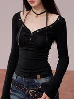 Button Detail Crewneck Top