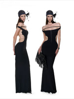 Black Lace-Up Halter Maxi Dress