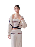 Striped Oversized Collar Knit Cardigan and Pants Set