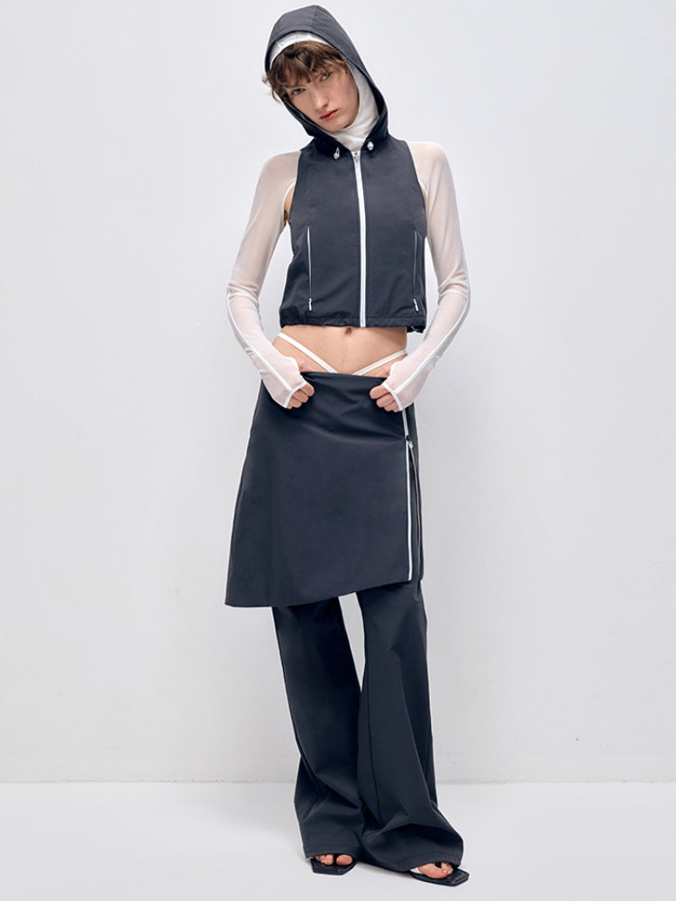Color-block Hooded Zipper Vest &amp; Pant Set