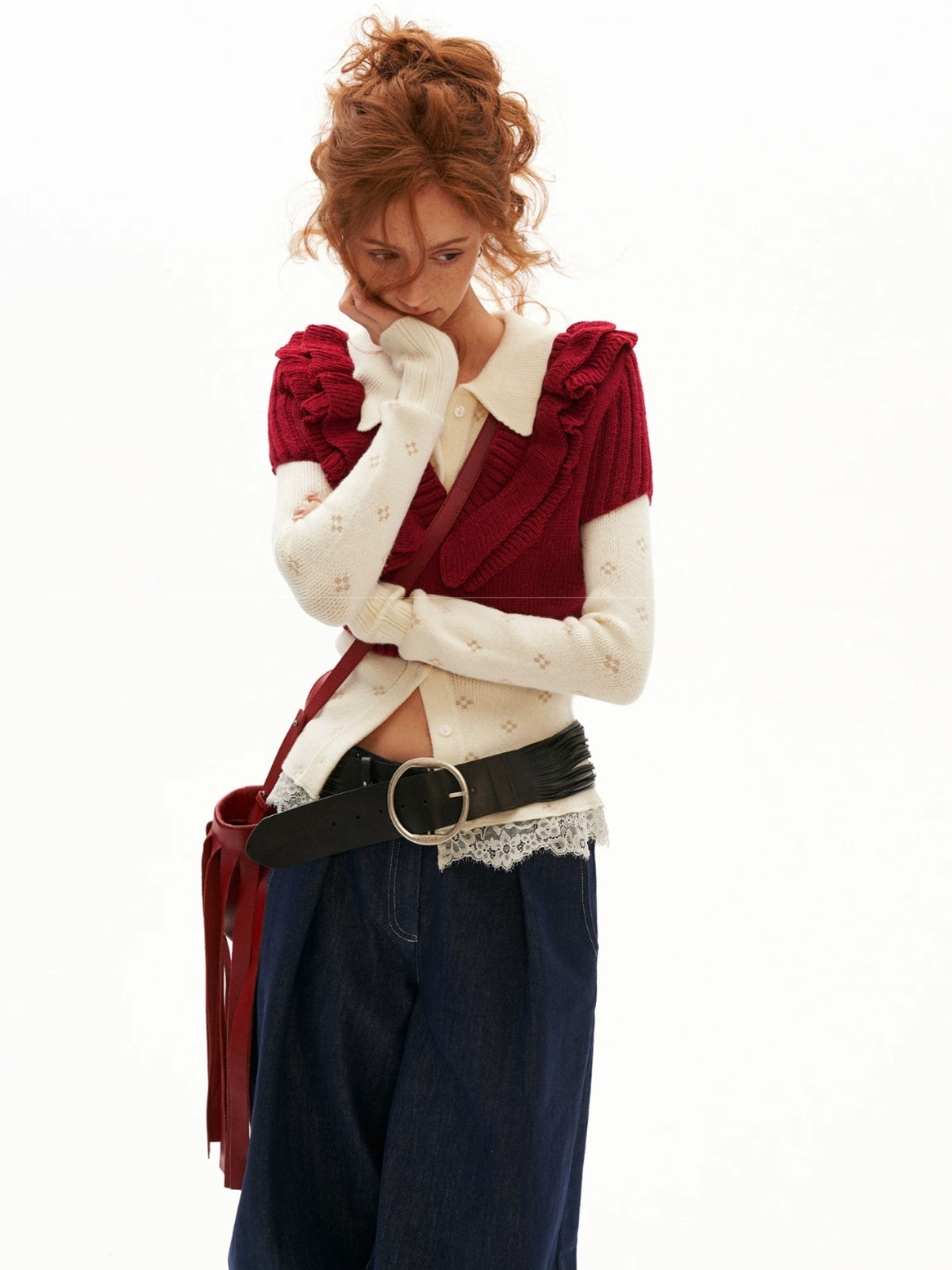 Lace Trim Floral Knit Cardigan