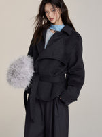 Faux Two-Piece Belted Layered Coat