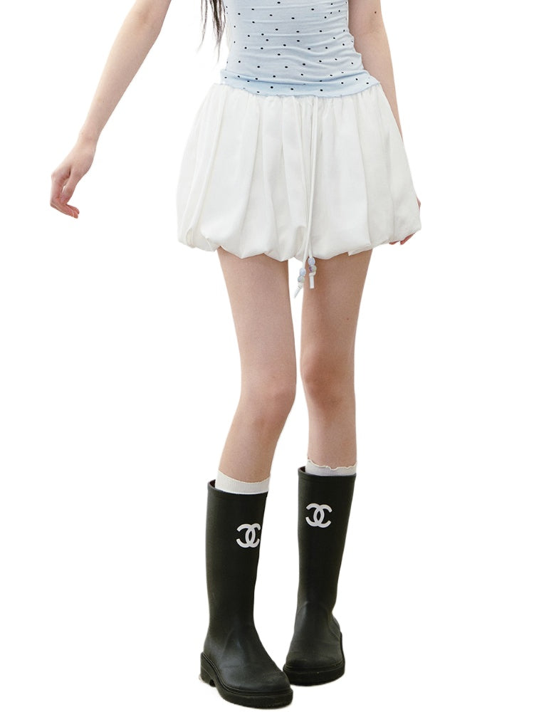 White Satin Tie-up Puff Skirt
