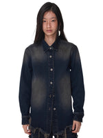 Vintage Washed Frayed-Edge Denim Shirt