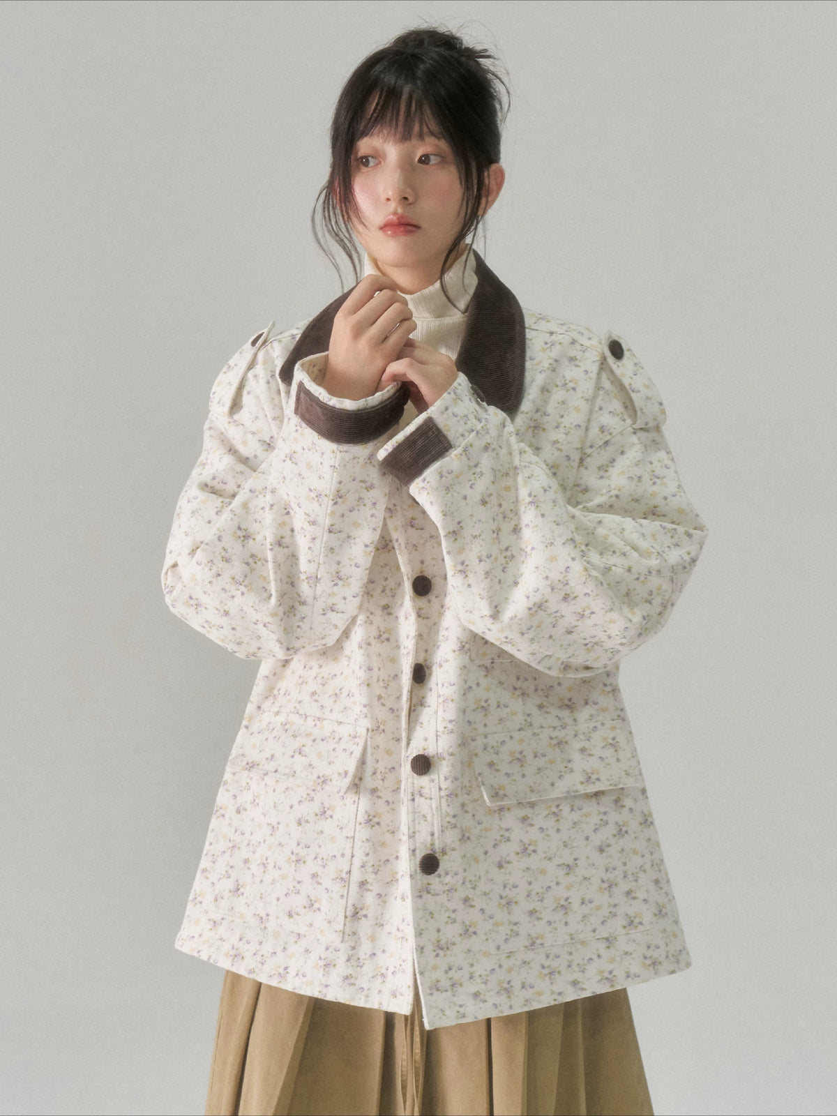 Floral Patchwork Twill Utility Coat