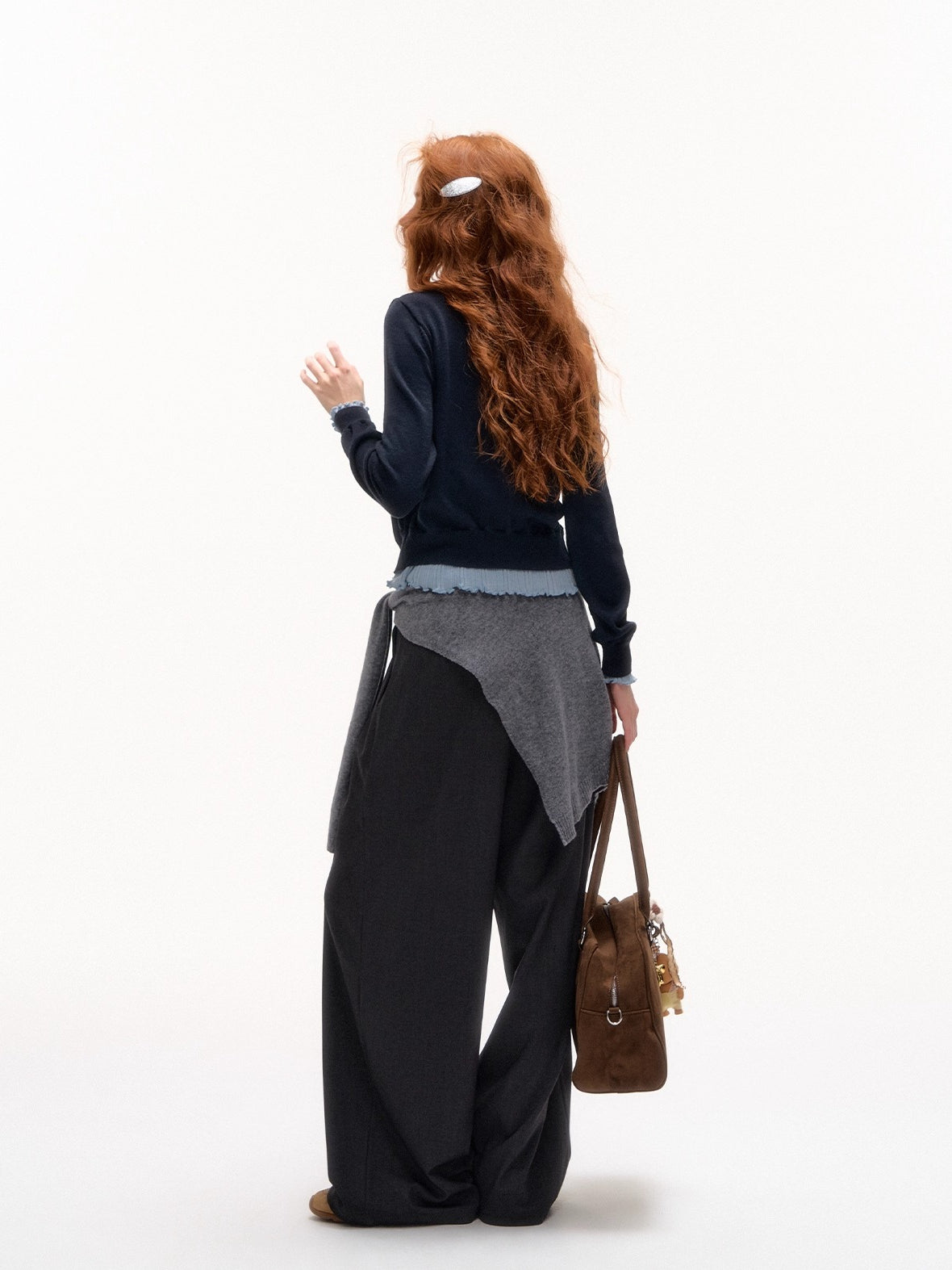 Lace-Trim Waist Tie Wide-Leg Pants