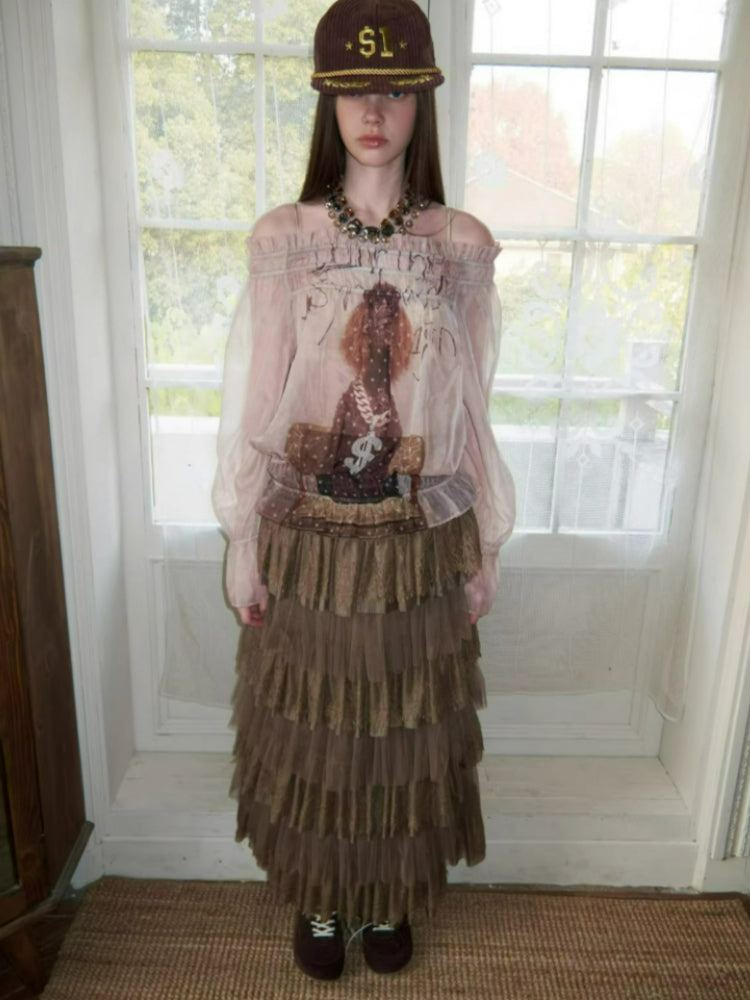 Off-Shoulder Chiffon Print Top