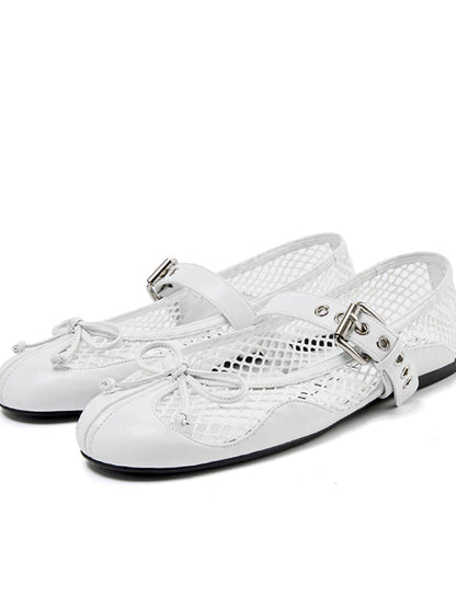 Fishing Net Woven Flat Mary Jane Shoes