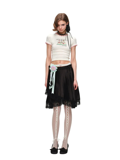 Snoopy Lace Trim Printed T-shirt