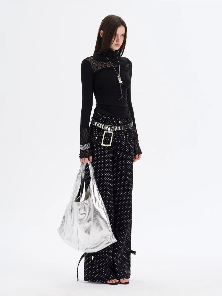 Lace Panel Turtleneck Top