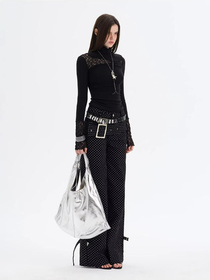 Lace Panel Turtleneck Top