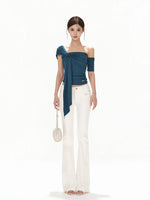 Blue Asymmetric Twist Knit Top