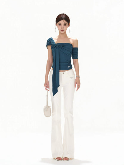 Blue Asymmetric Twist Knit Top