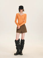 Ribbed Henley Long Sleeve Top