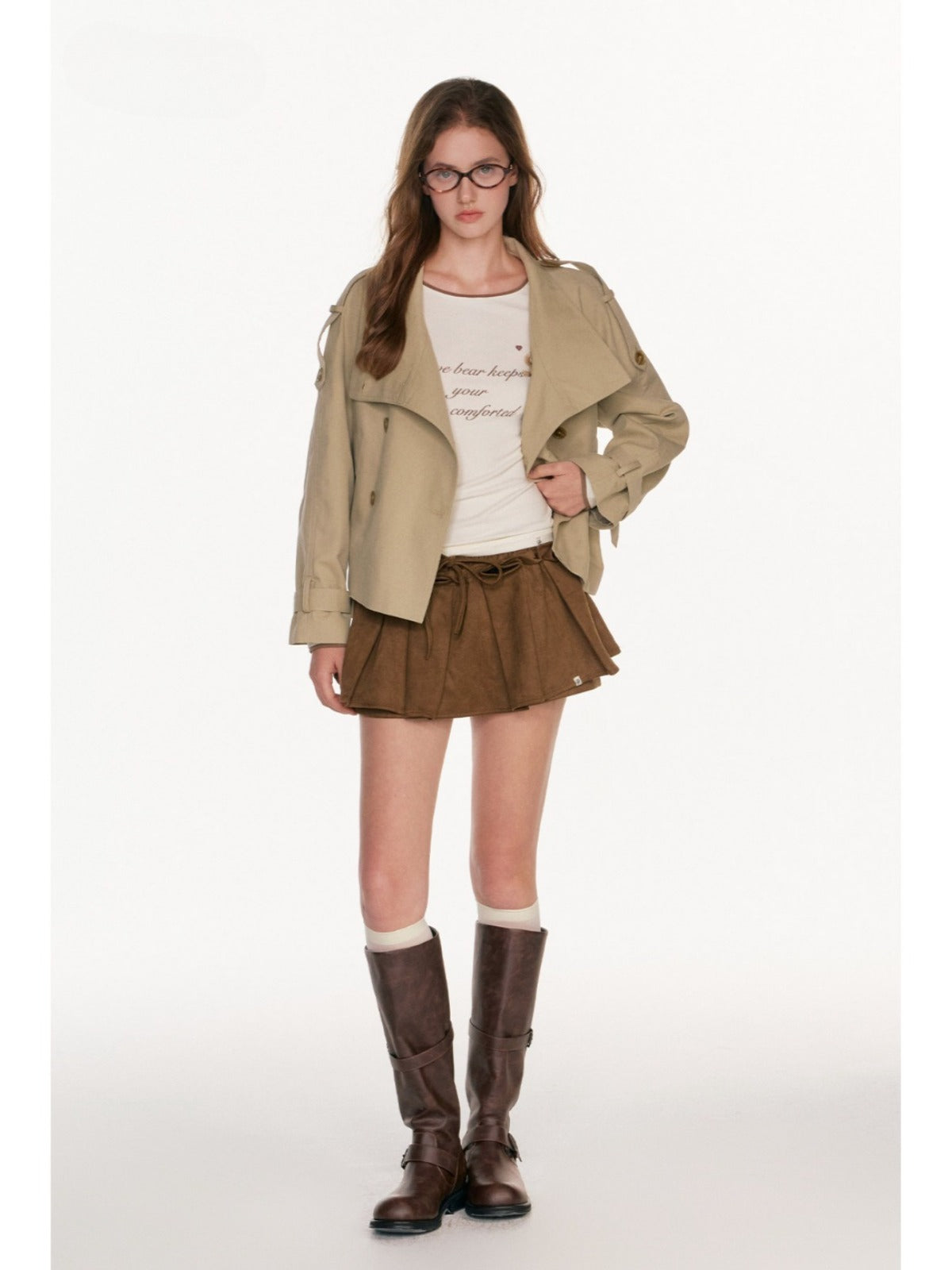 Double-Breasted Belted Cropped Trench Coat