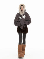 Distressed Fur Hooded Padded Jacket