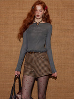 Brown Plaid Wool Belted Shorts