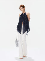 Rhinestone Halter Chiffon Top