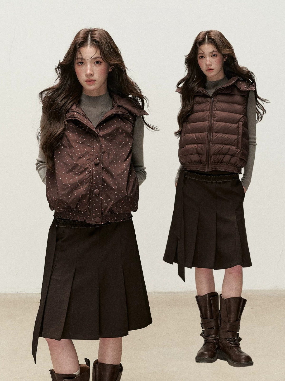 Reversible Floral Detachable Hood Down Vest