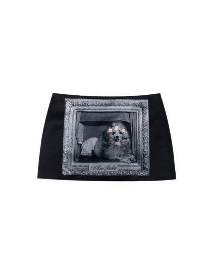Framed Dog Satin Mini Skirt