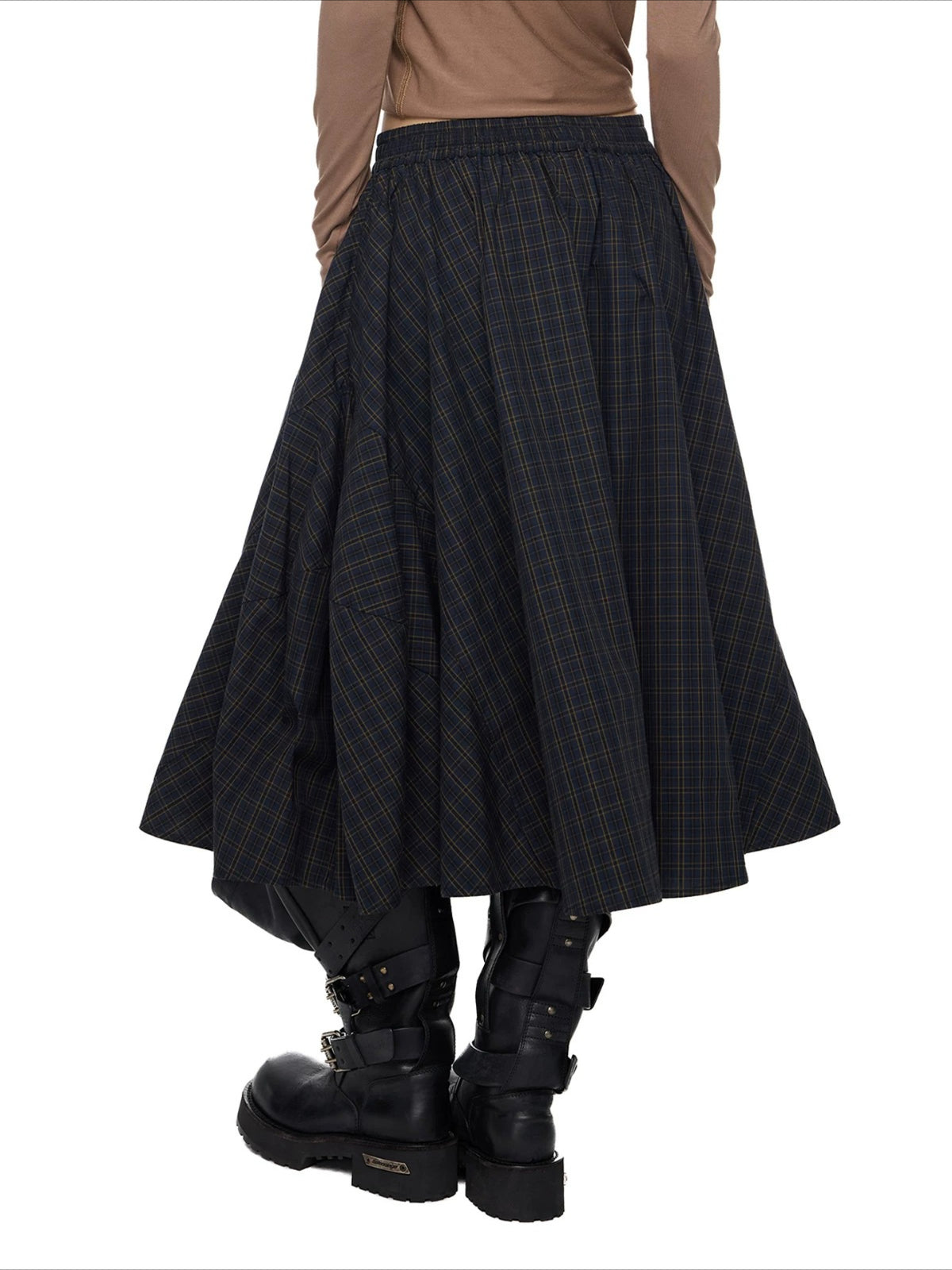 Plaid Gathered Midi Skirt