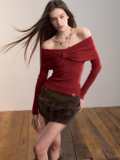 Bowknot Off-Shoulder Knit Top