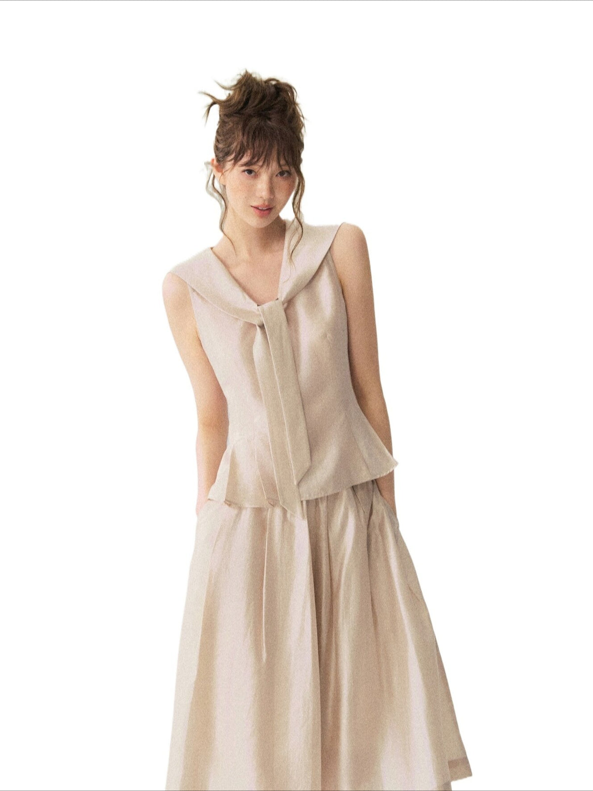Sailor Collar Sleeveless Top &amp; Pleated Skort Set