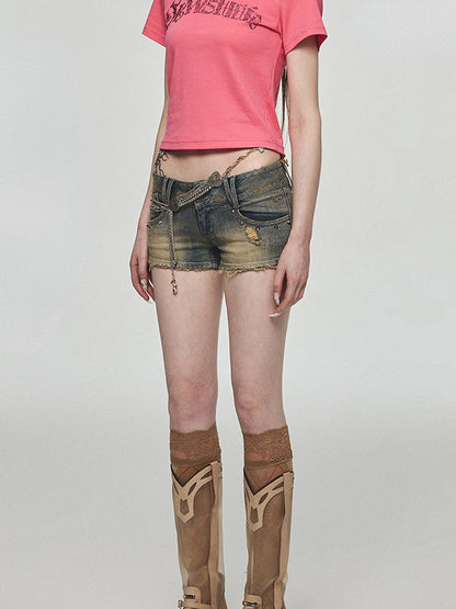 Low-waist Denim Washed Shorts