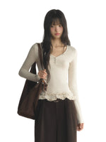 Polka Dot V-Neck Lettuce-Hem Top