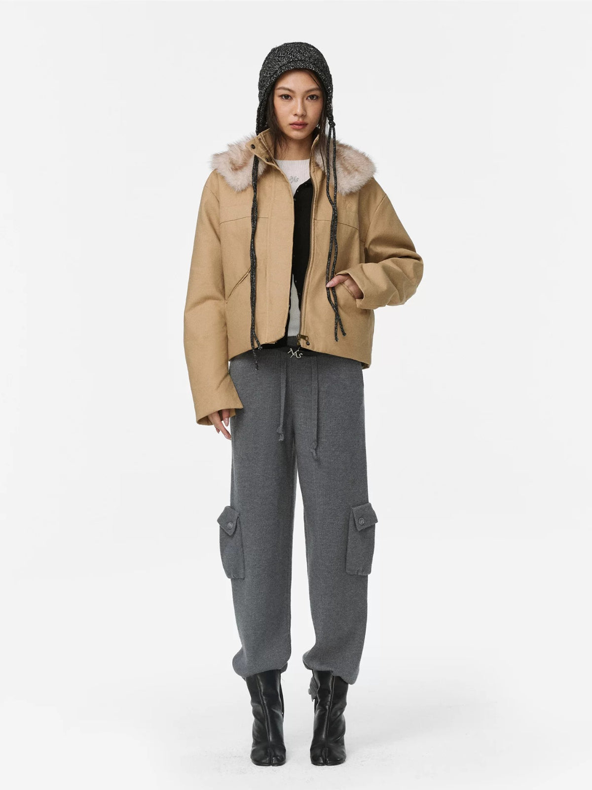 Warm Camel Fur Collar Cotton Coat