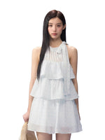 Light Blue Polka Dot Halter Dress